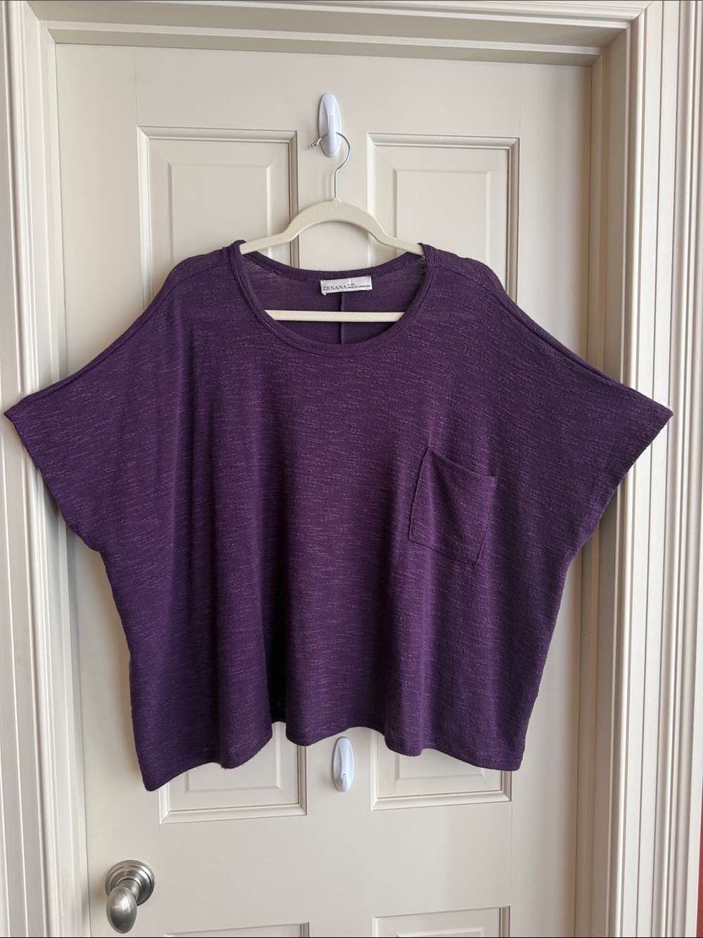 Zenana Outfitters Purple Boxy Pocket Short Sleeve Tee
